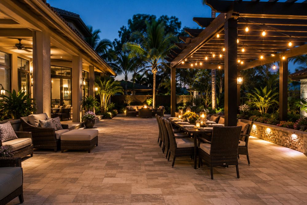 Custom backyard paver patio designed for outdoor entertaining in Melbourne Florida.